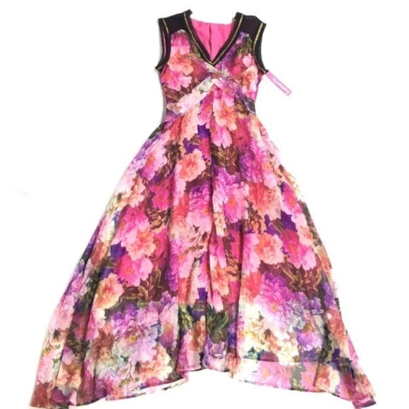 BOHO Dress Sheer Floral Flowers Sleeveless Glitter Metallic V Neck Size Small - Picture 1 of 8